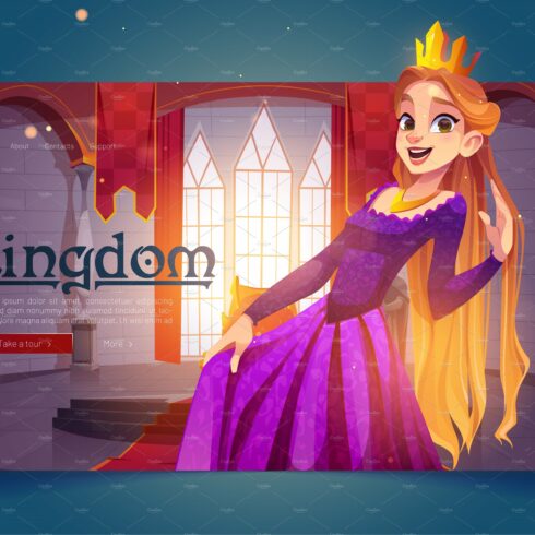 Kingdom banner with princess in cover image.