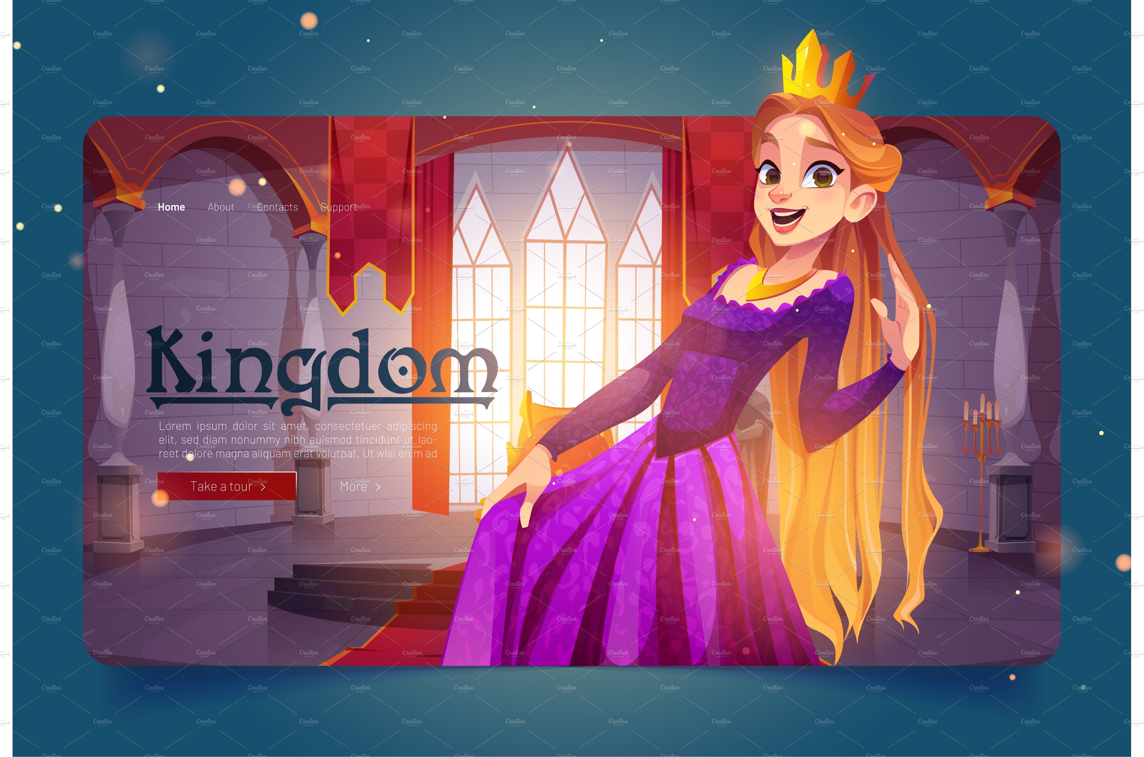 Kingdom banner with princess in cover image.