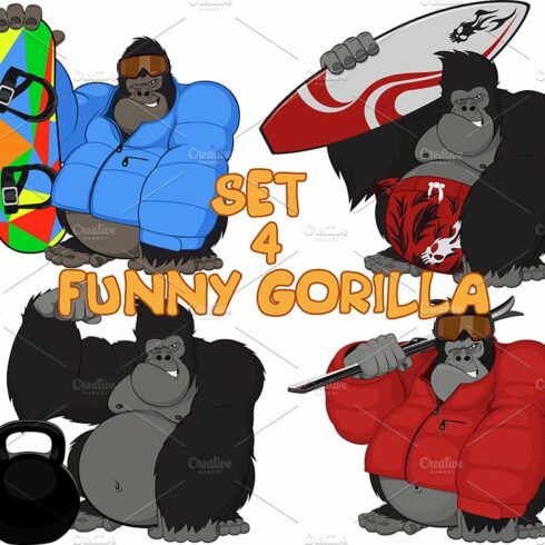 Set 4 funny gorilla cover image.