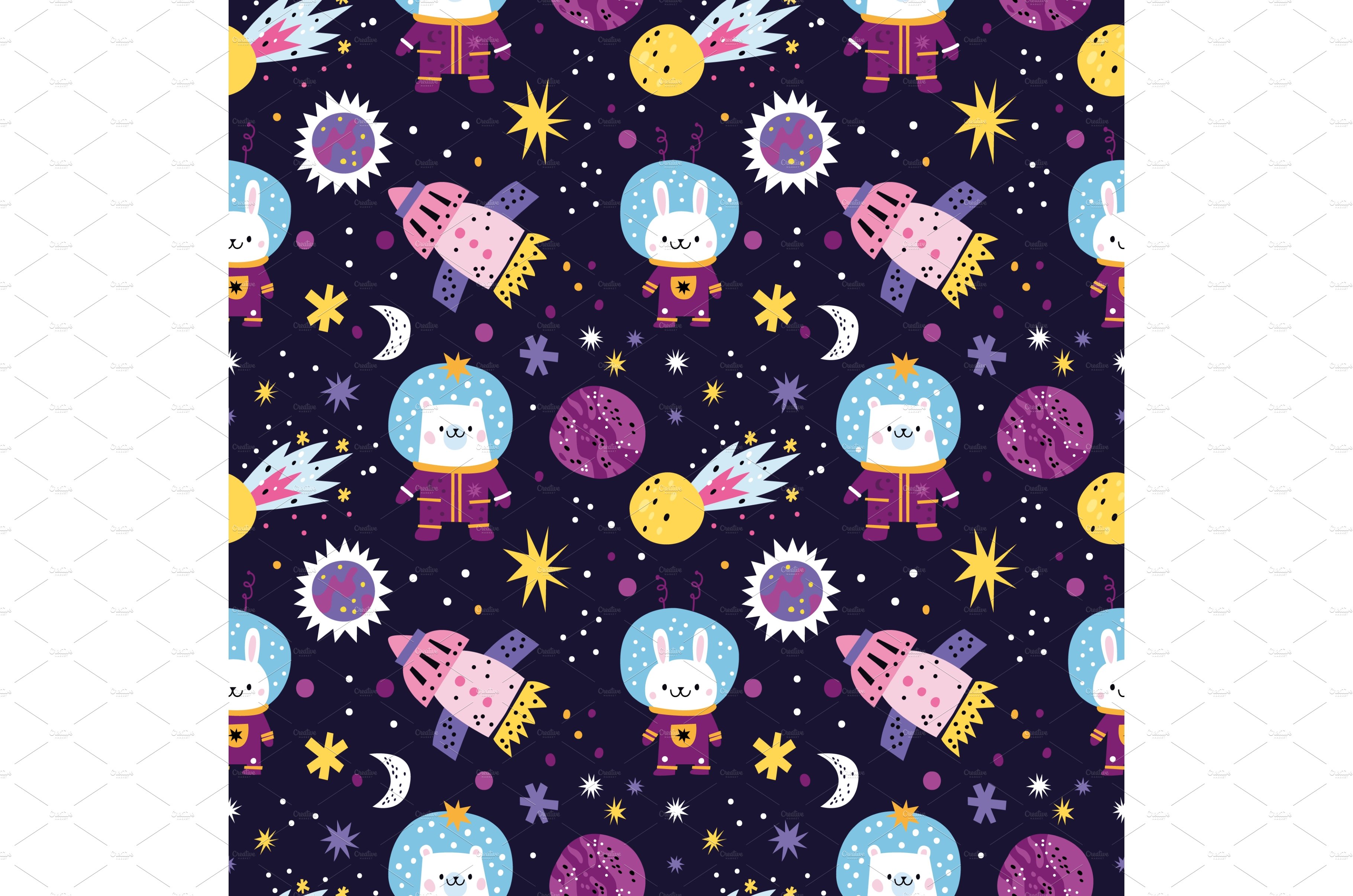 Cute space animals seamless pattern cover image.