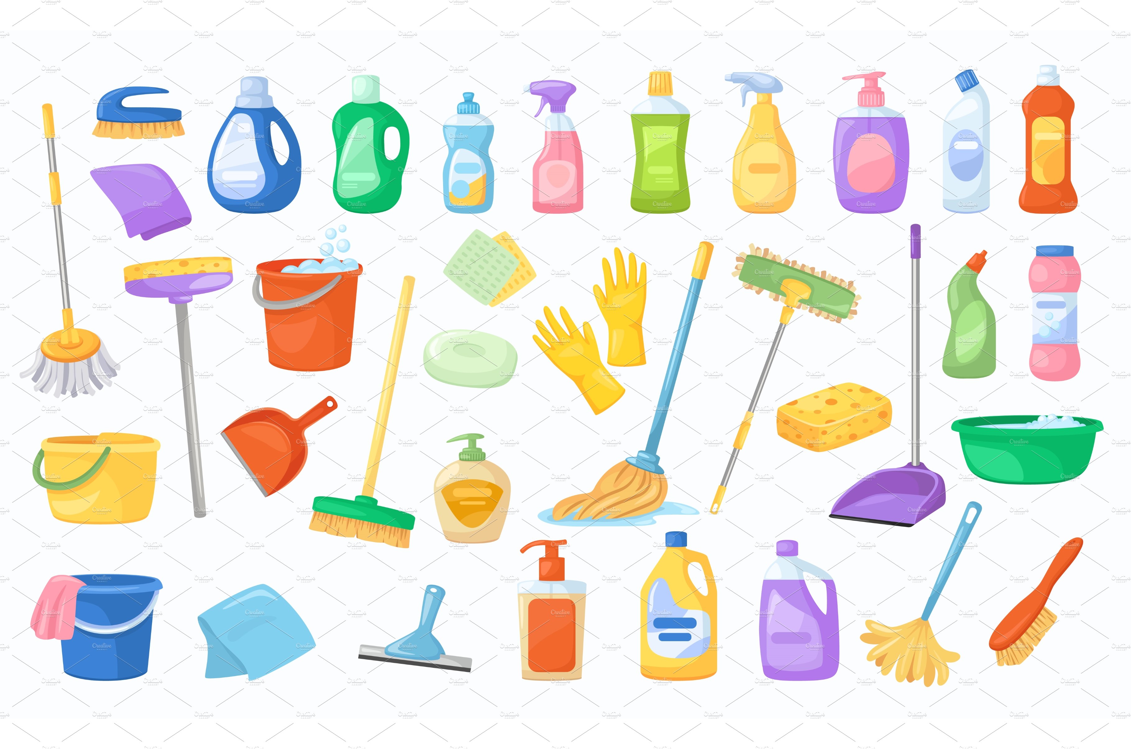 Set of cleaning tools detergents cover image.