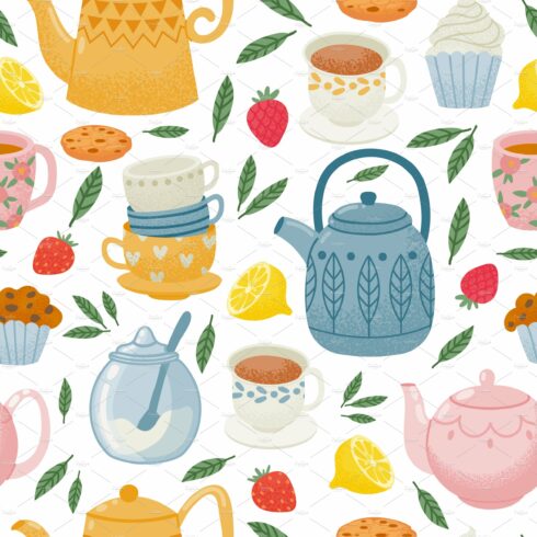 Decorative tea time seamless pattern cover image.
