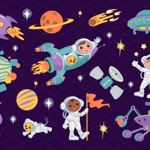 Kids astronauts with space elements cover image.