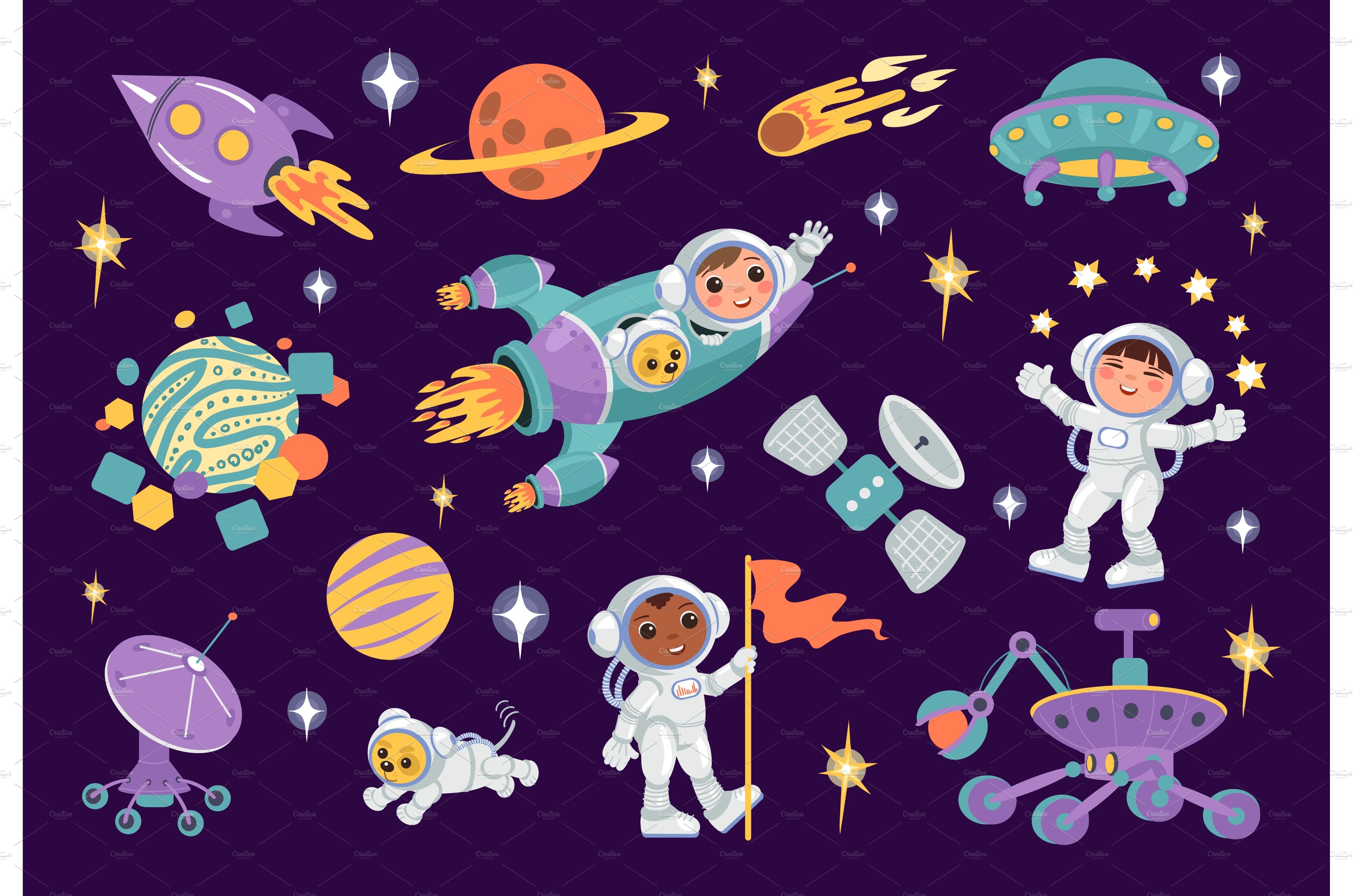 Kids astronauts with space elements cover image.