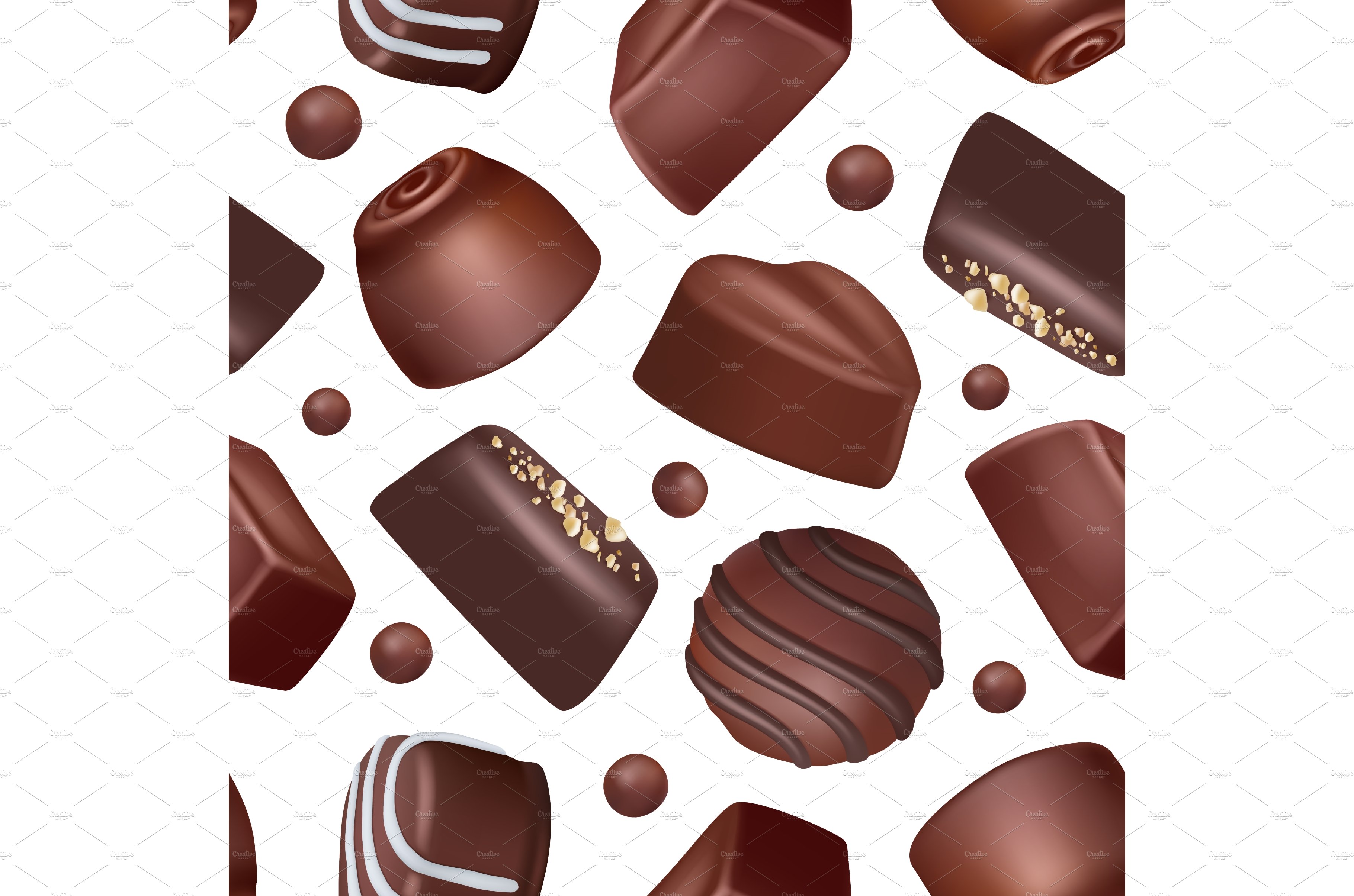 Sweets pattern. Chocolate dessert cover image.