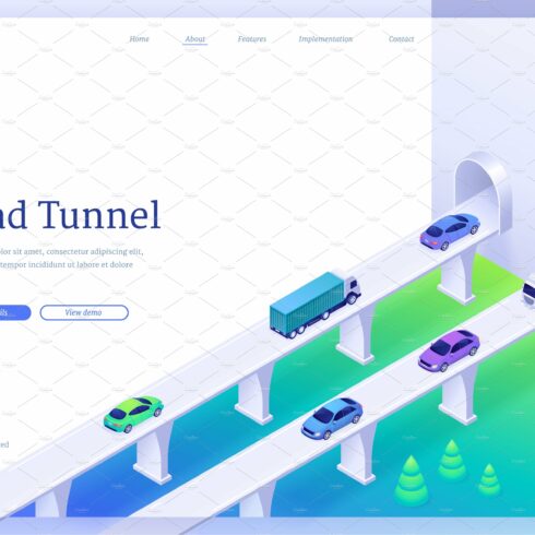 Road tunnel banner with car traffic cover image.