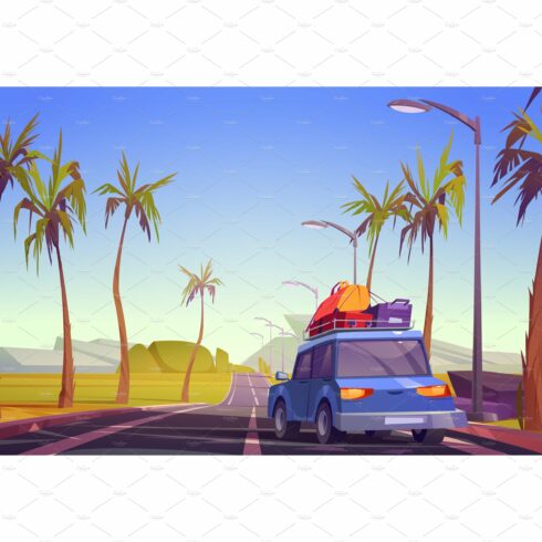Road trip by car at summer vacation cover image.