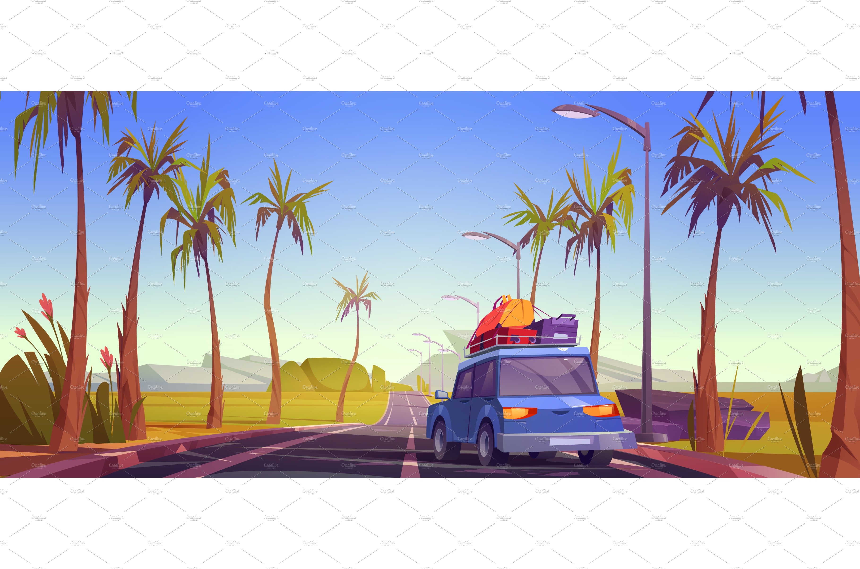 Road trip by car at summer vacation cover image.