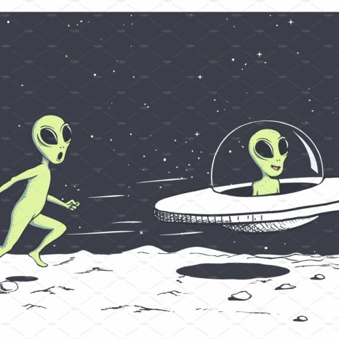 alien catching a flying saucer cover image.