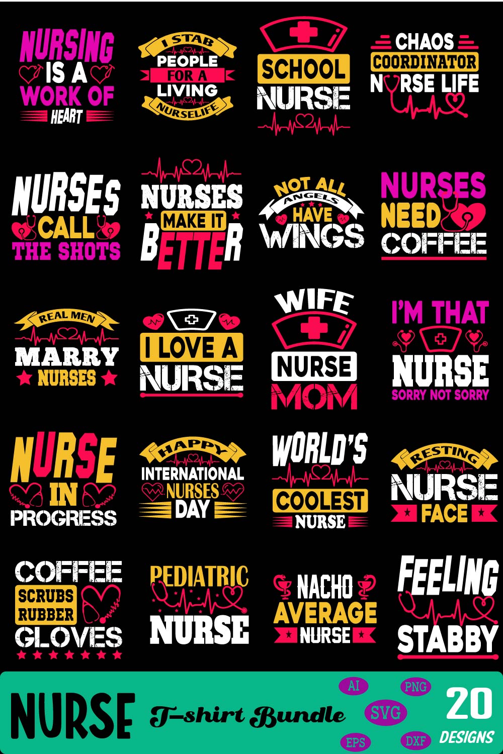 Nurse t-shirt bundle pinterest preview image.