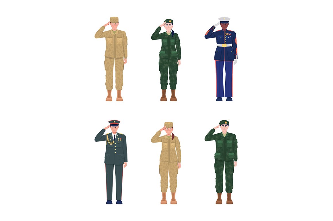 Officers in uniforms flat characters cover image.
