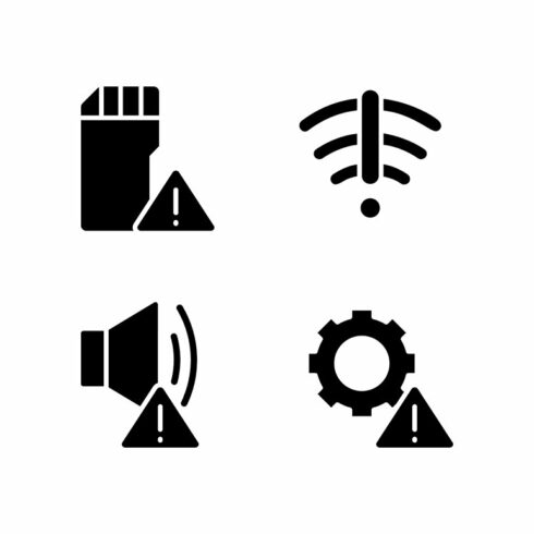 Hardware issues black icons set cover image.