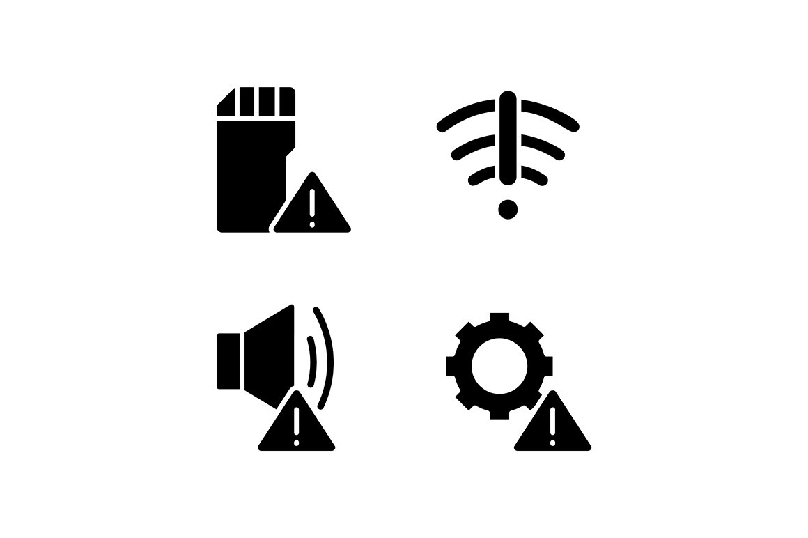 Hardware issues black icons set cover image.