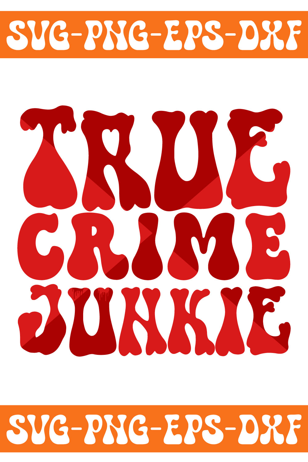 Orange and white sign that says true crime junkie.