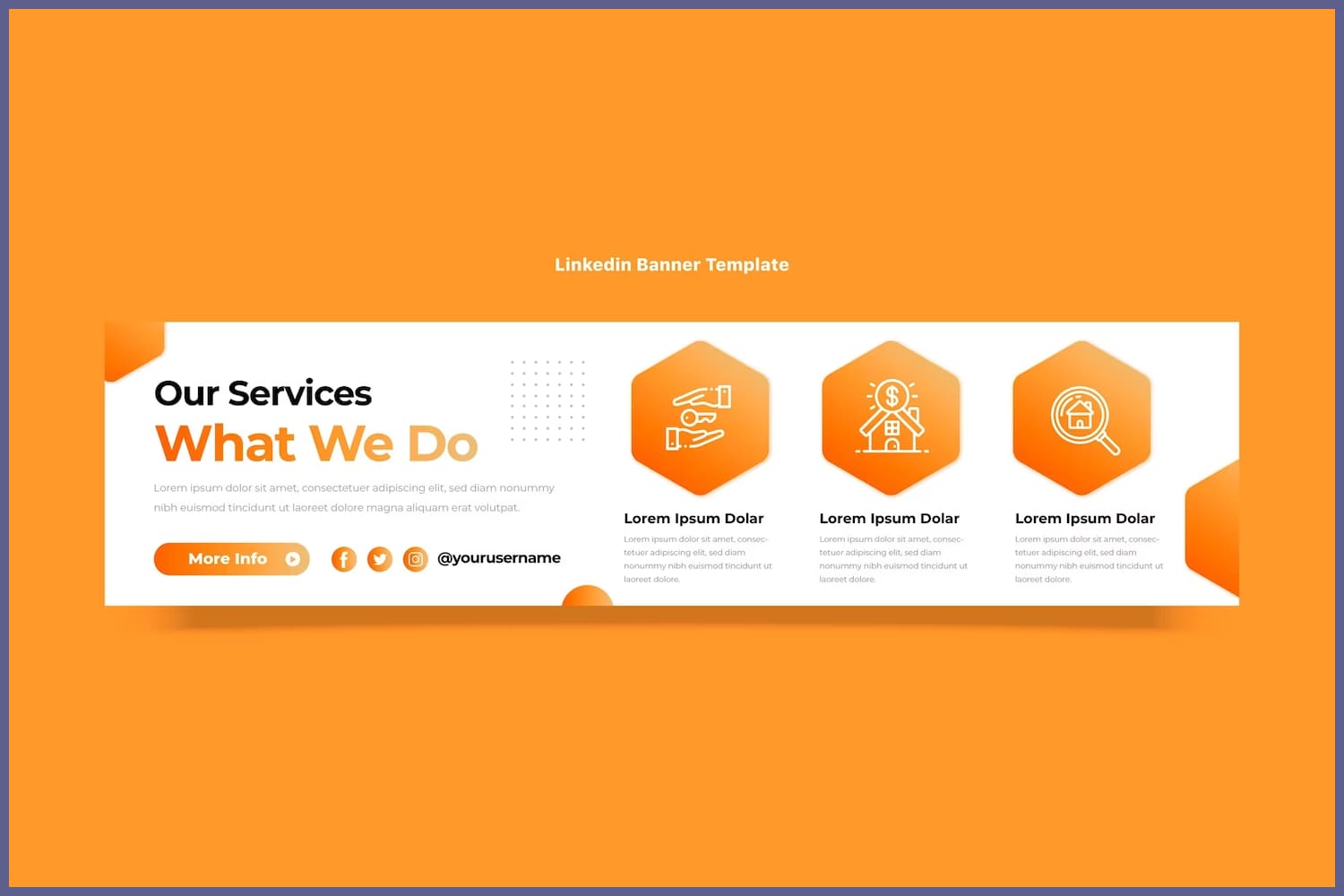 Banner for linkedin with a list of services, icons and text on a white background.