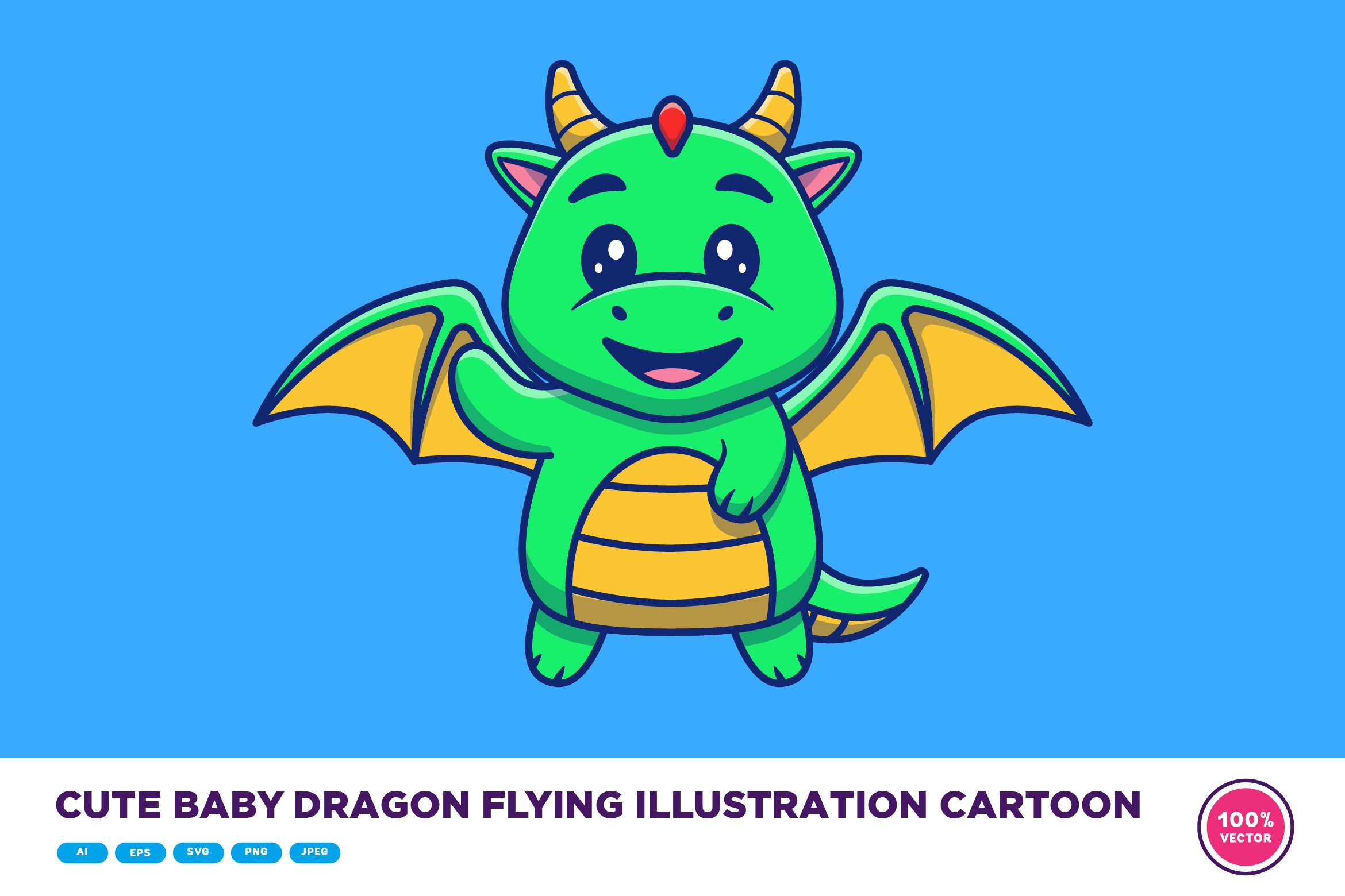 Cute Baby Dragon Flying Illustration cover image.