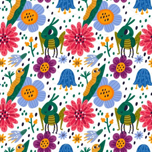 Cute bugs seamless pattern. Cartoon cover image.