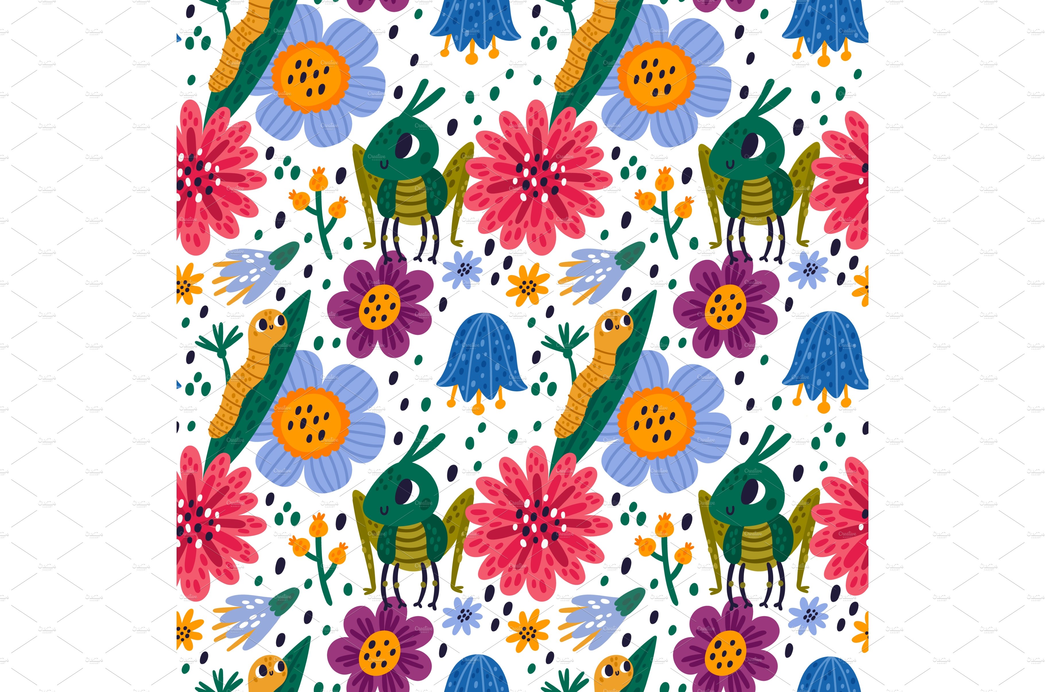 Cute bugs seamless pattern. Cartoon cover image.