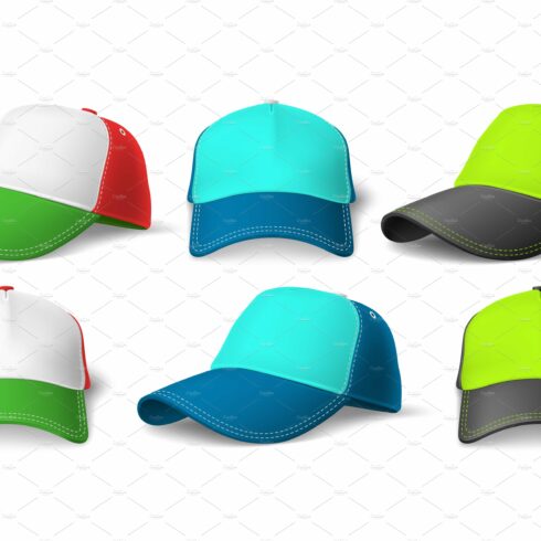 Baseball caps. Realistic uniform cover image.
