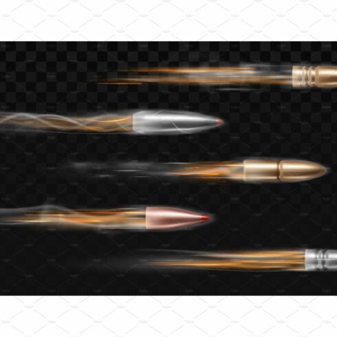 Flying bullet with smoke trace and cover image.
