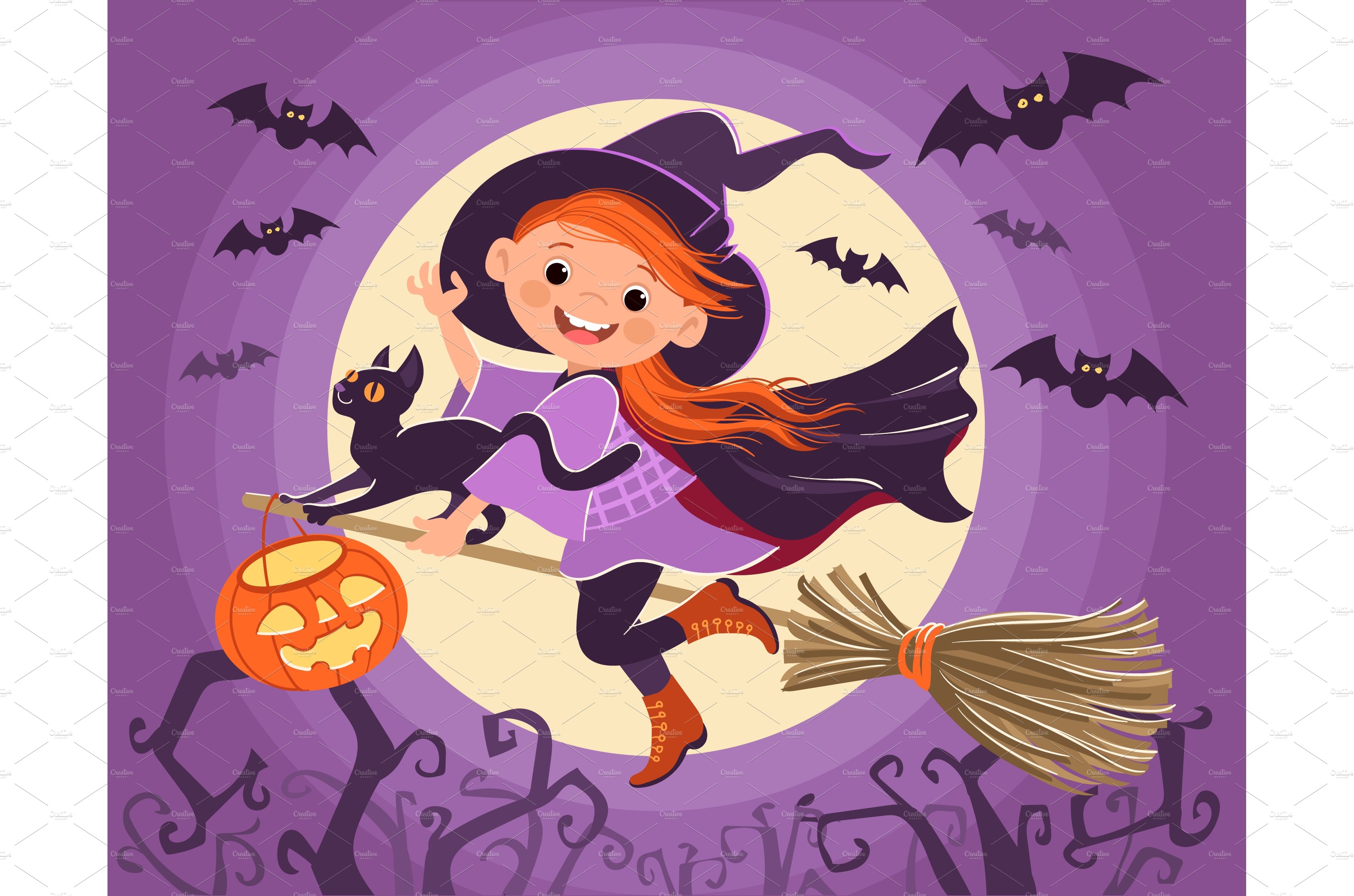 Little Halloween witch. Girl flying cover image.