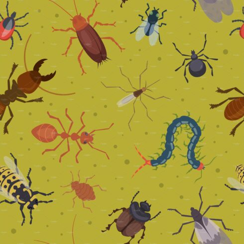 Insects pattern. Ants flea roaches cover image.