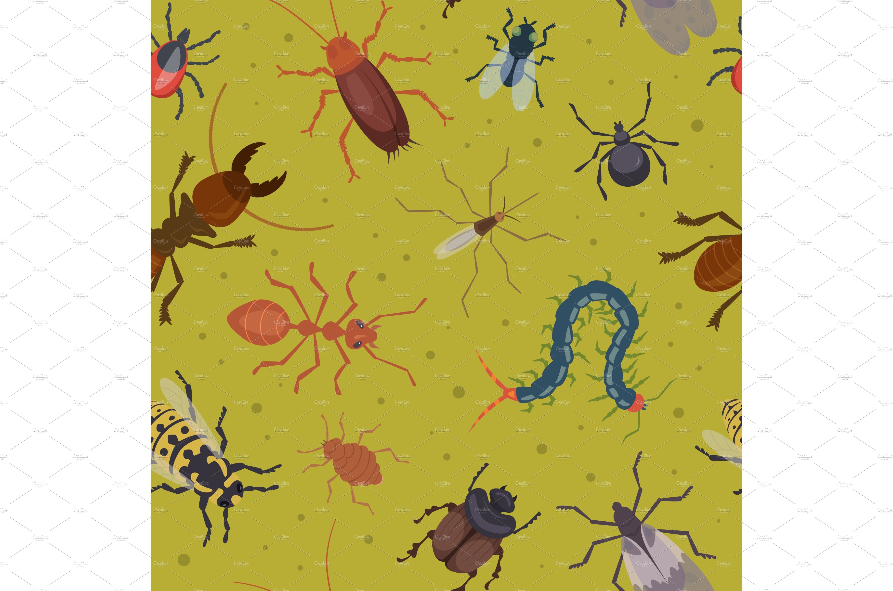 Insects pattern. Ants flea roaches cover image.