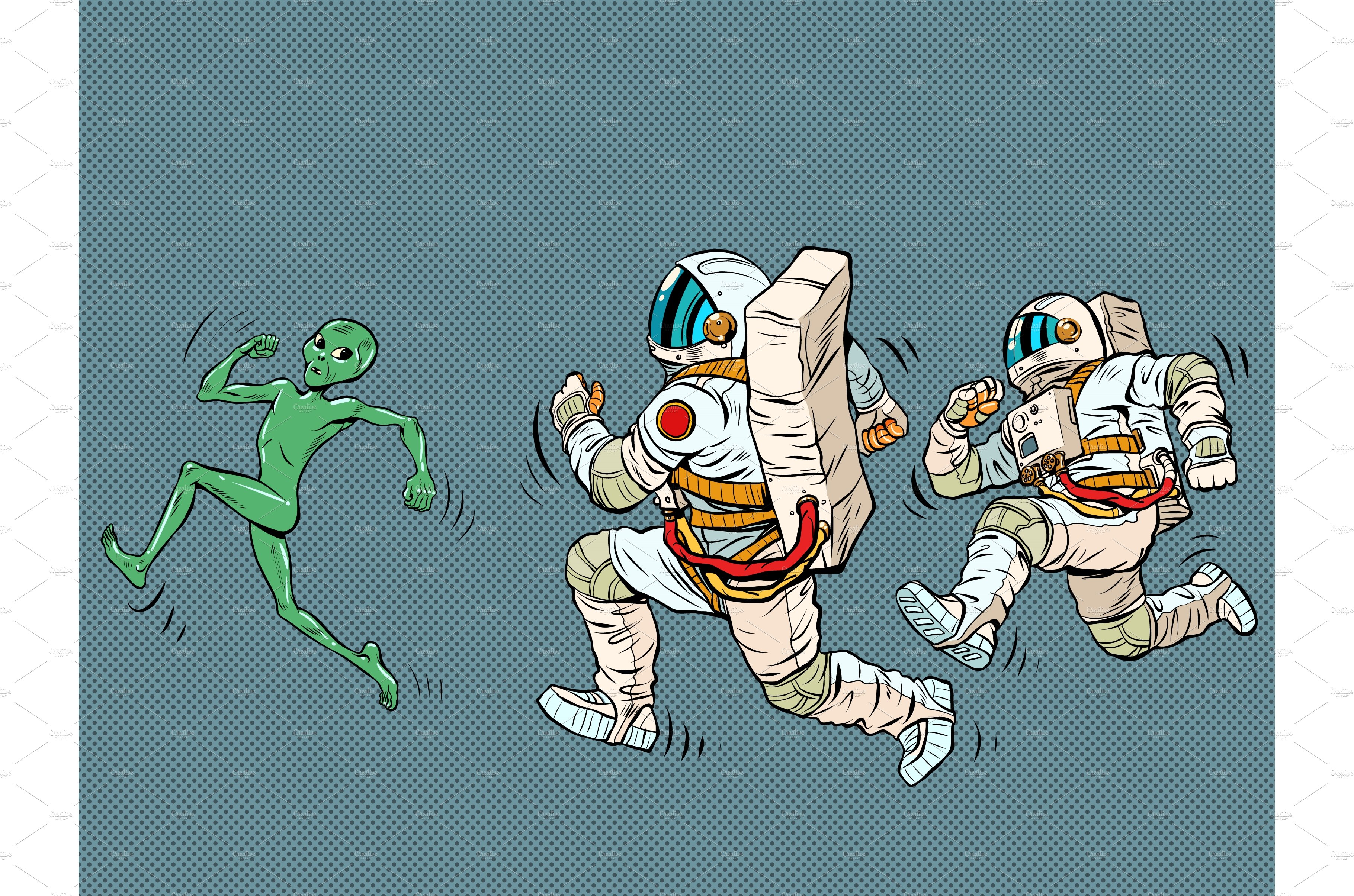 Astronauts are running after the cover image.