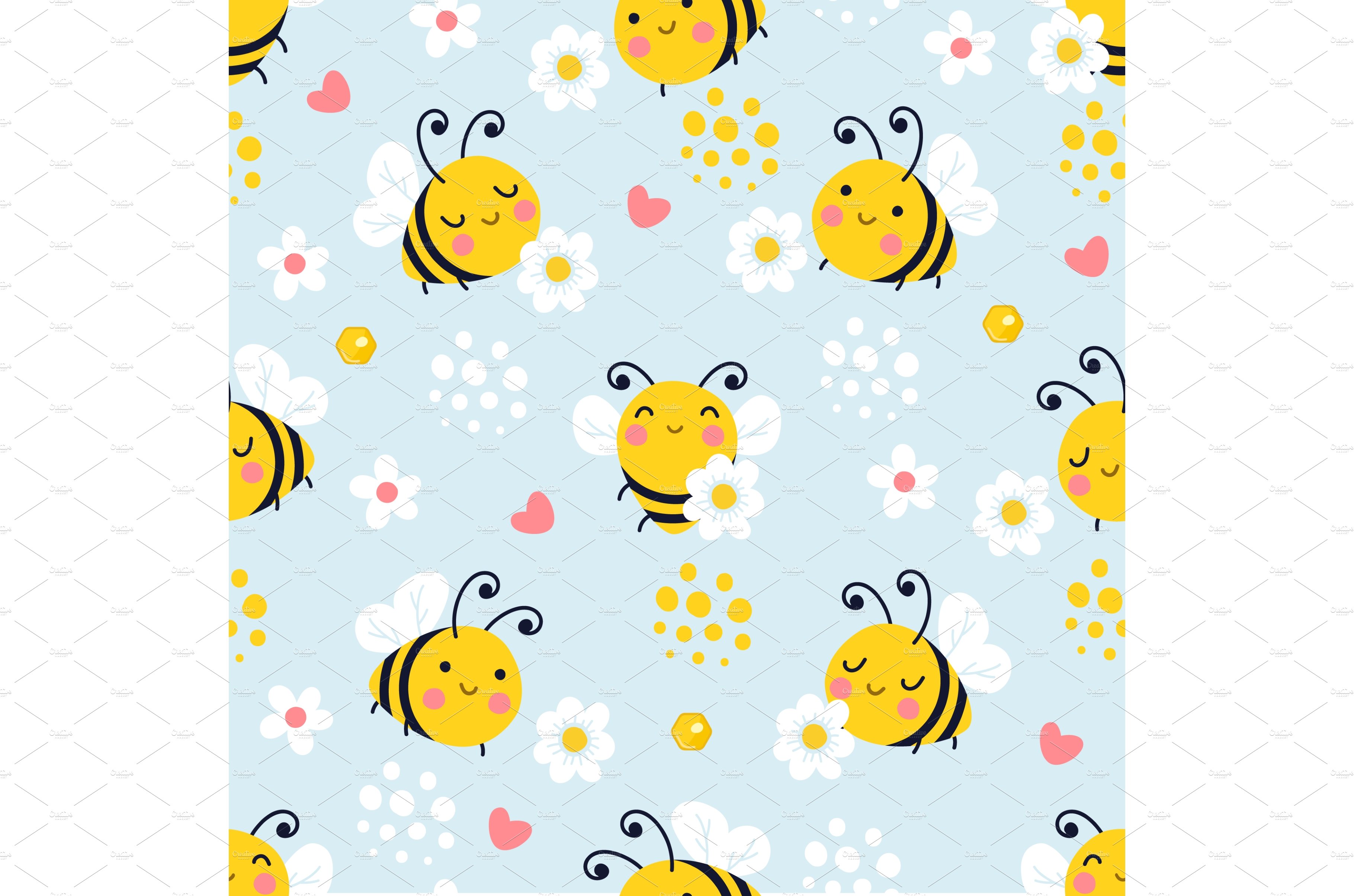 Bee seamless pattern. Bees flying cover image.