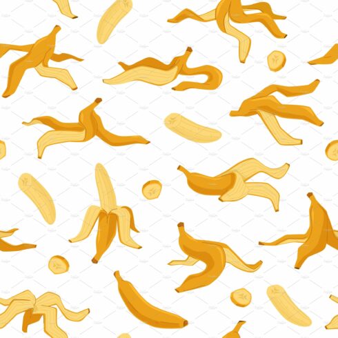Banana peel seamless pattern. Yellow cover image.