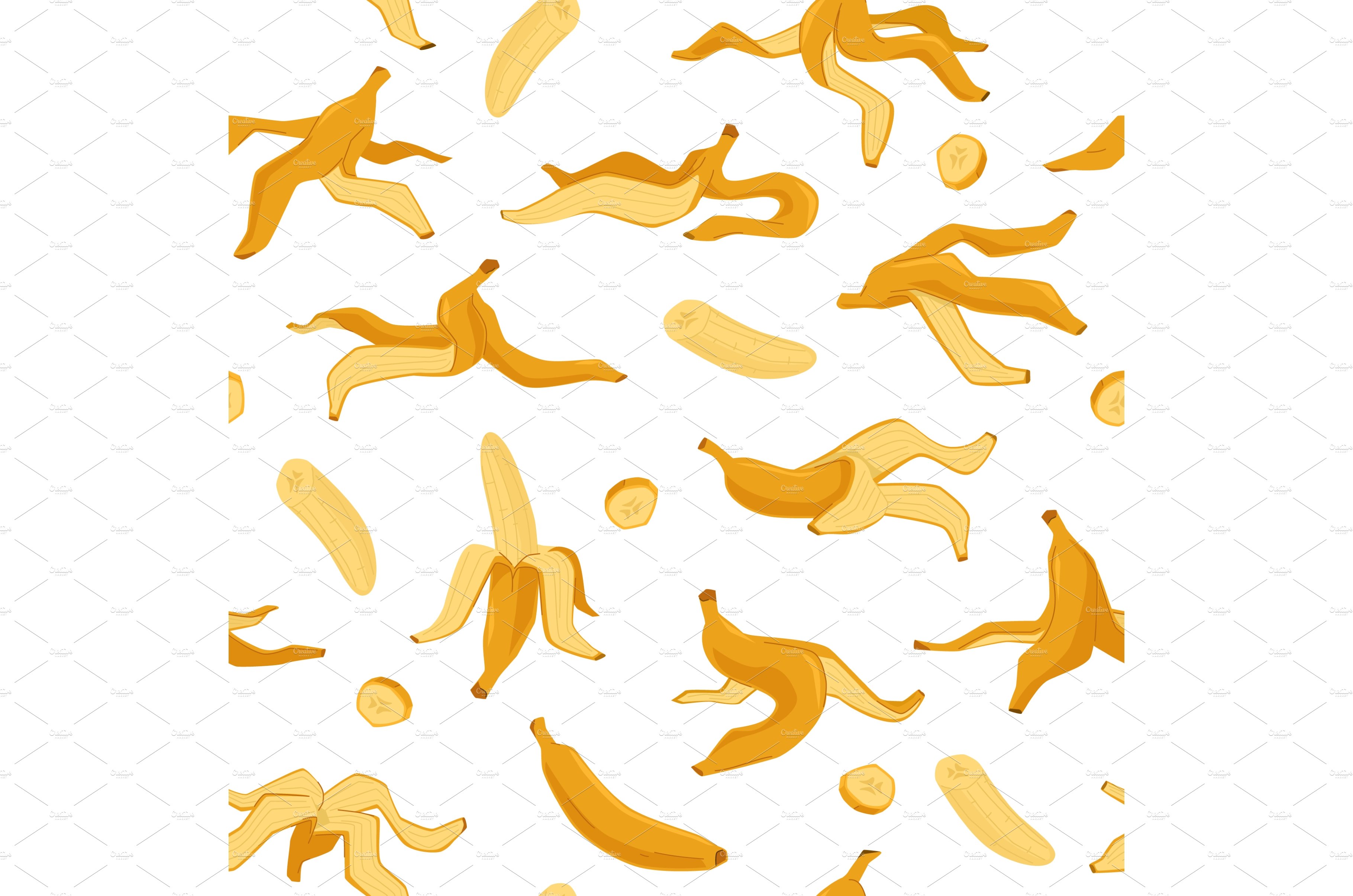 Banana peel seamless pattern. Yellow cover image.