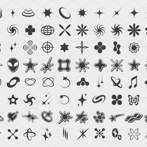 Y2K symbols. Retro star icons cover image.