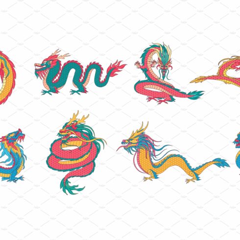 Asian dragons. Chinese mythological cover image.