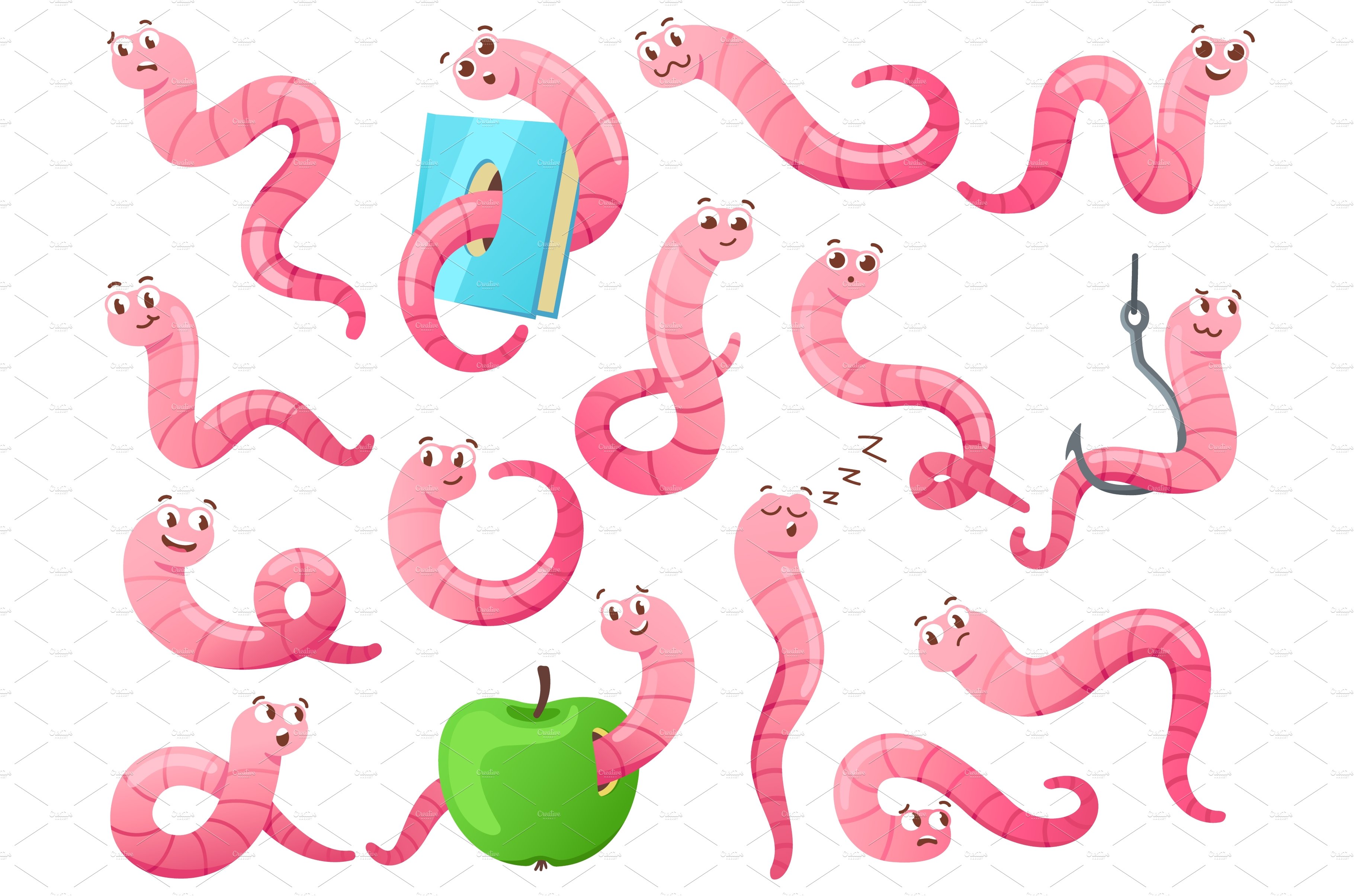 Cartoon worm in different poses cover image.