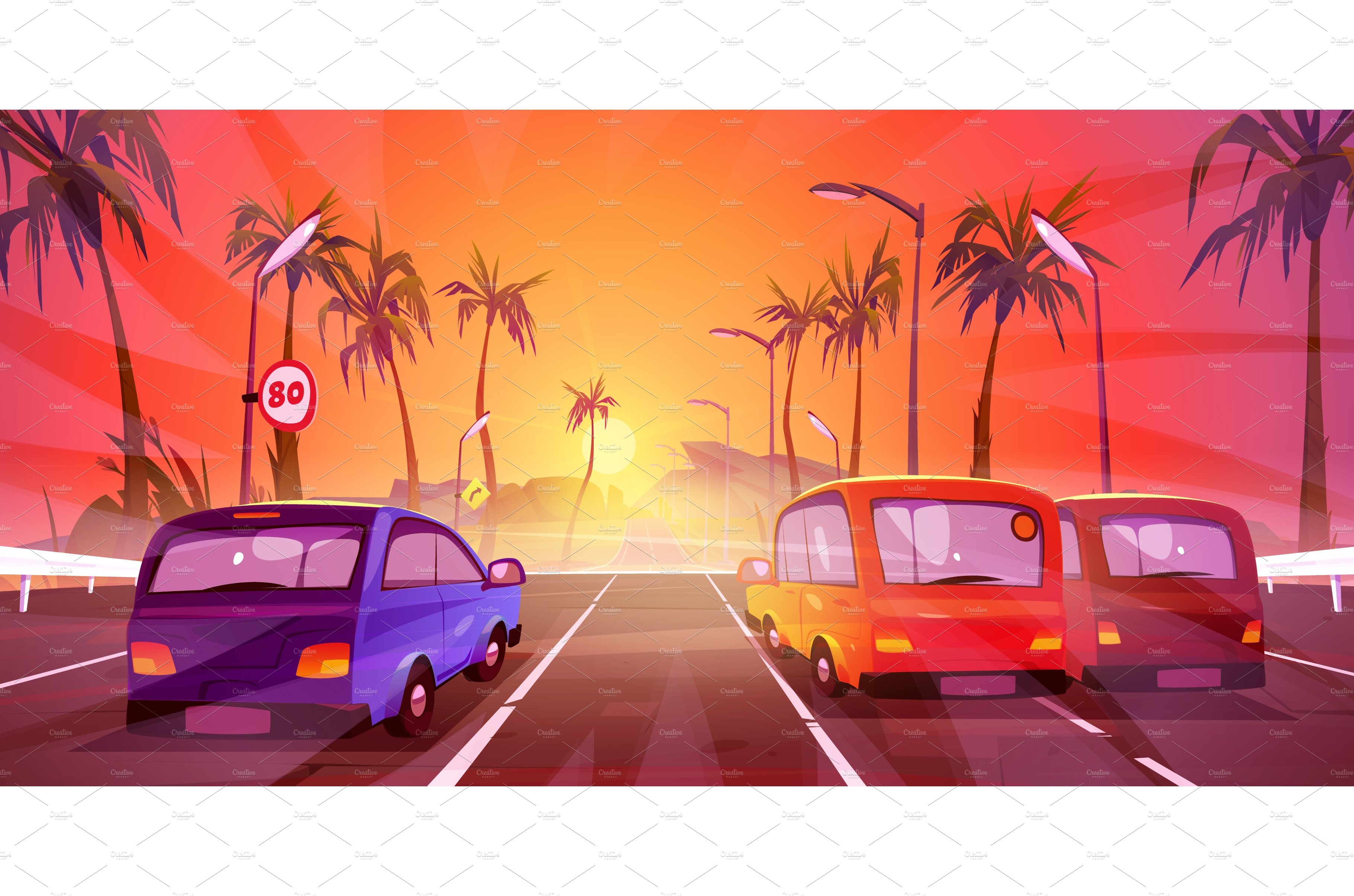 Cars driving at highway on tropical cover image.
