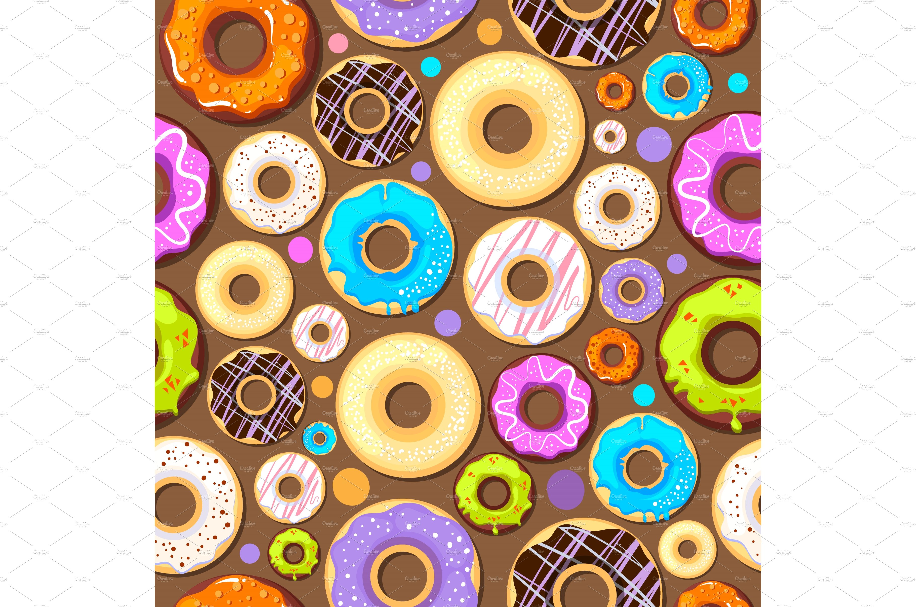 donuts pattern. tasty pastries round cover image.