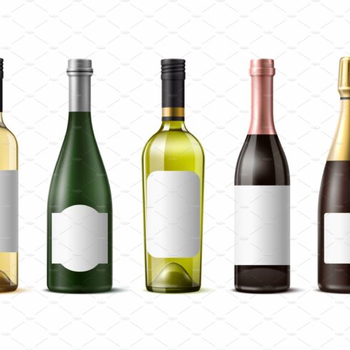Realistic wine bottles. 3d isolated cover image.