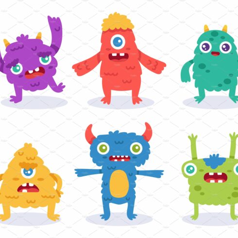 Cartoon monster characters. Colorful cover image.
