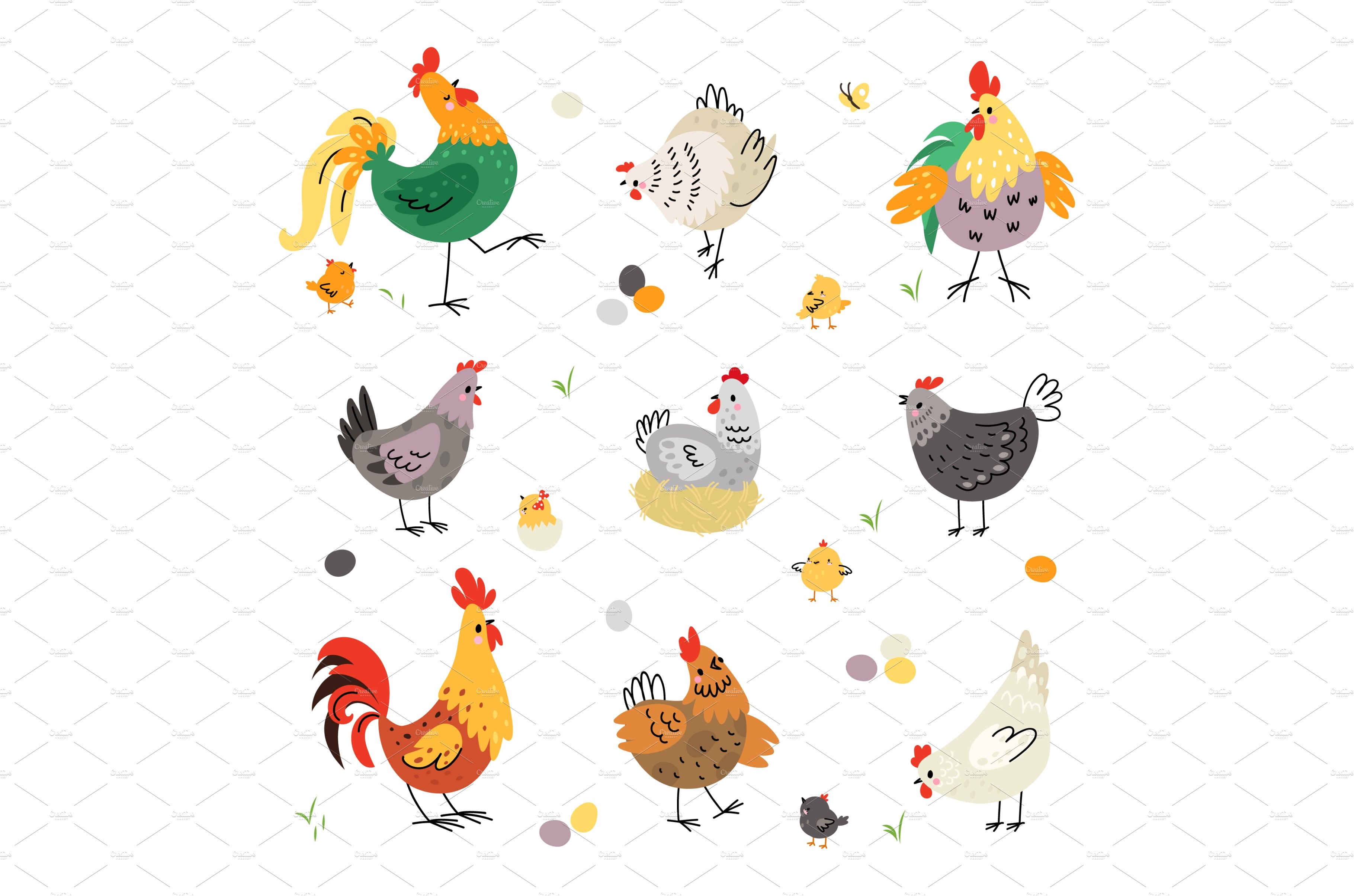 Chicken birds, hen and rooster cover image.