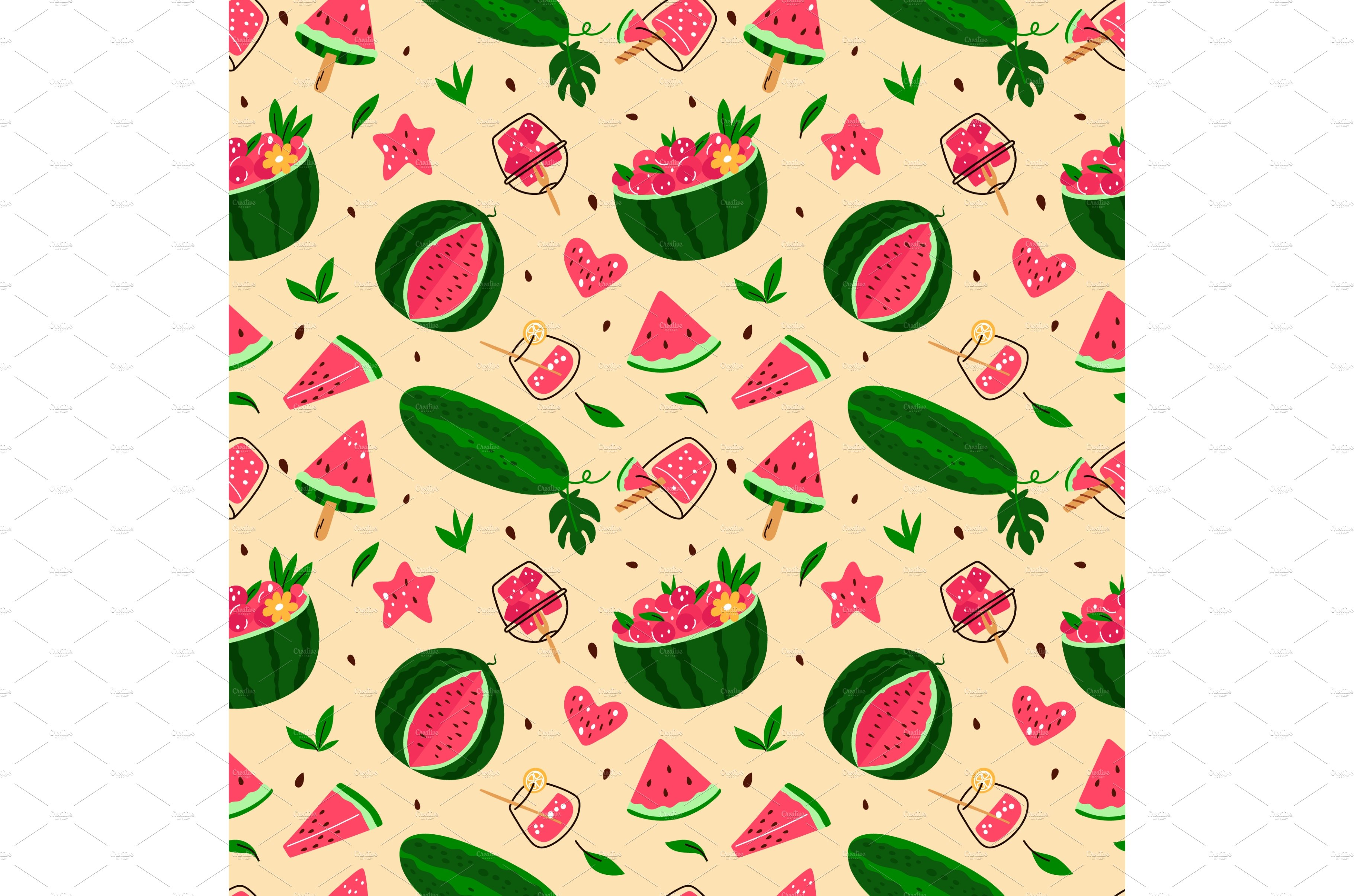 Watermelon seamless pattern. Bright cover image.
