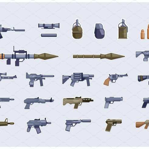 Military firearms. Set of battle cover image.