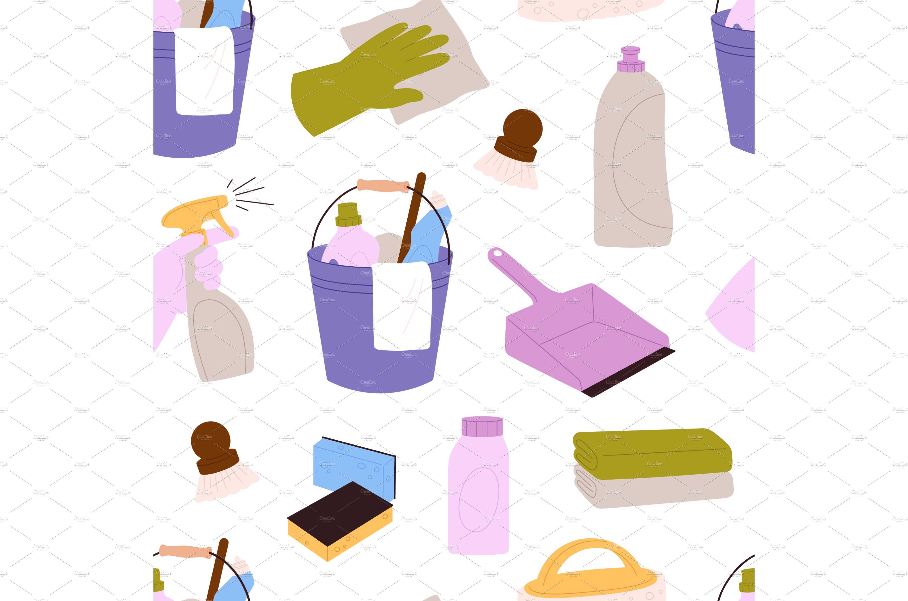 Cleaning housework elements seamless cover image.
