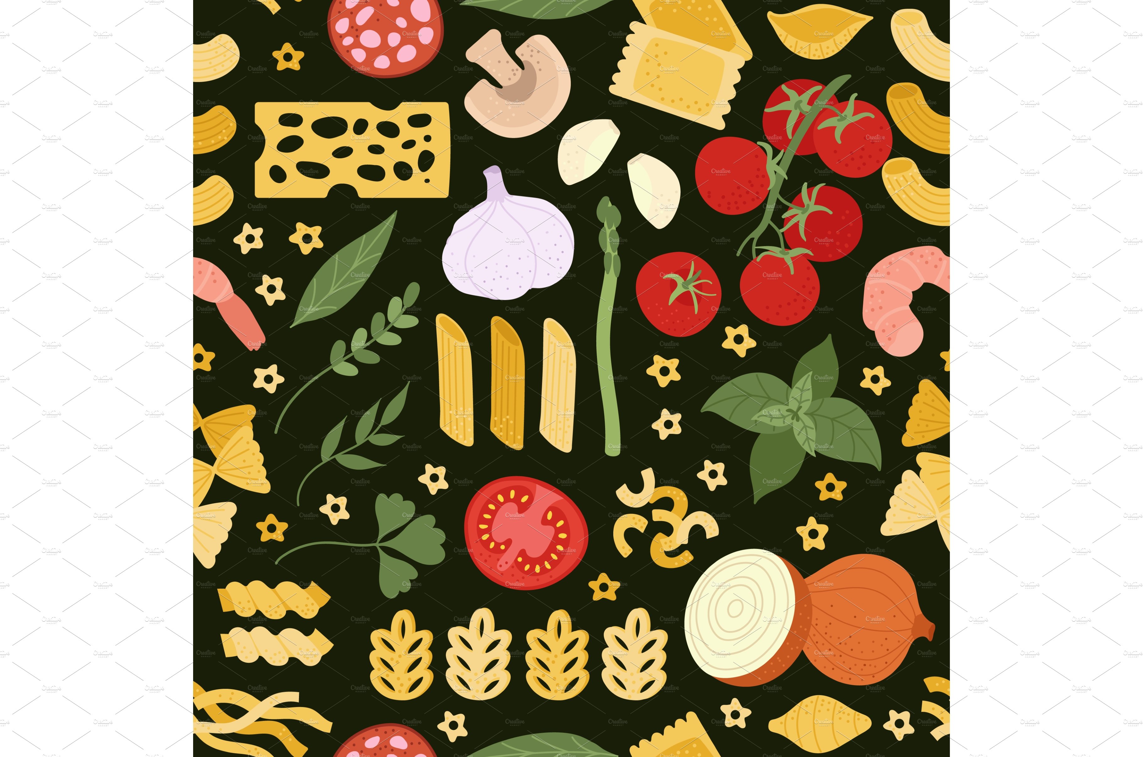 Italian pasta pattern. Gourmet cover image.