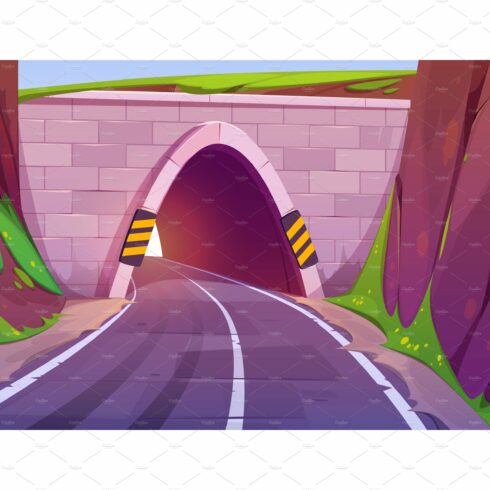 Cartoon road going through tunnel in cover image.