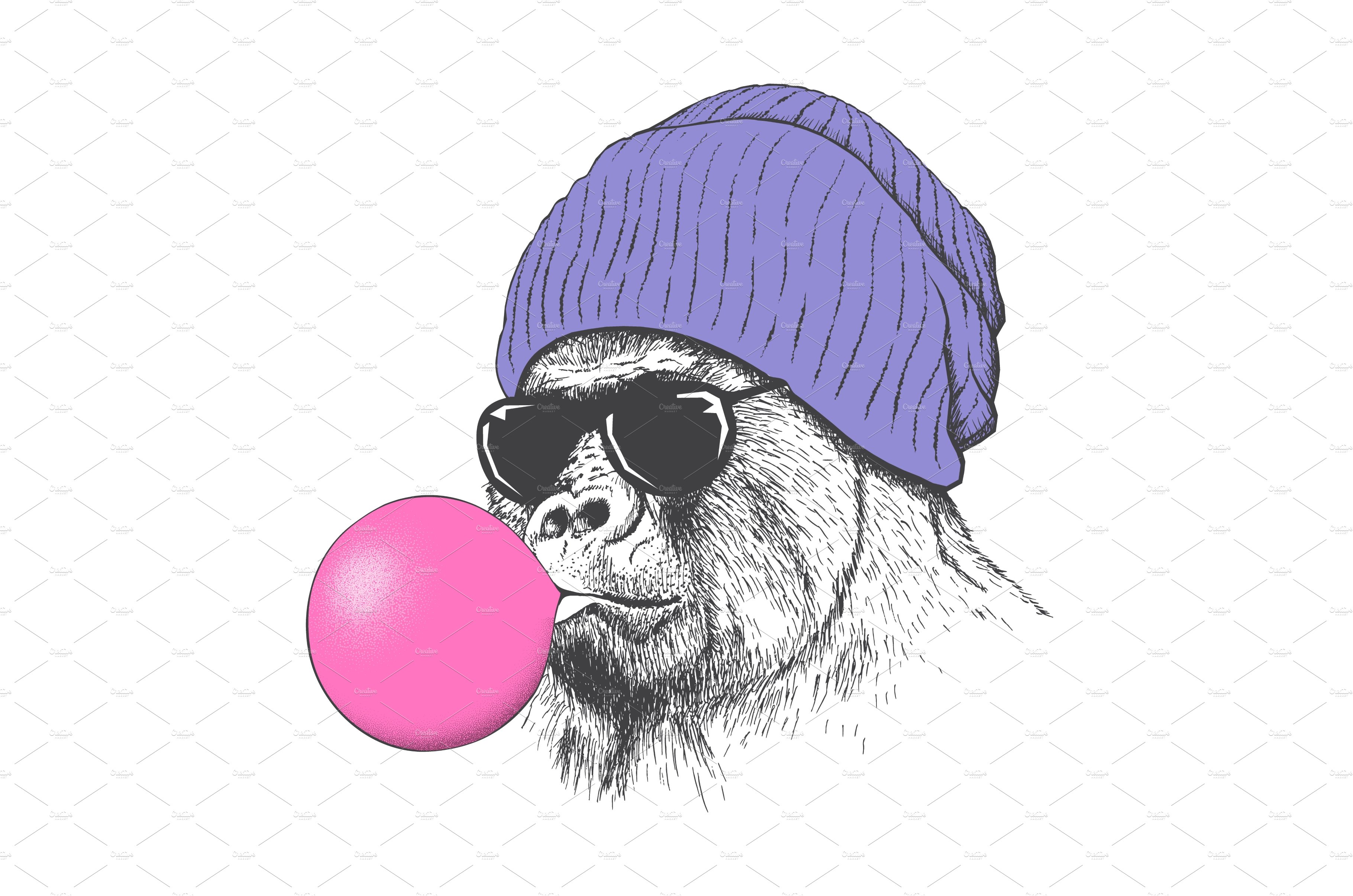 Serious gorilla and bubblegum vector cover image.
