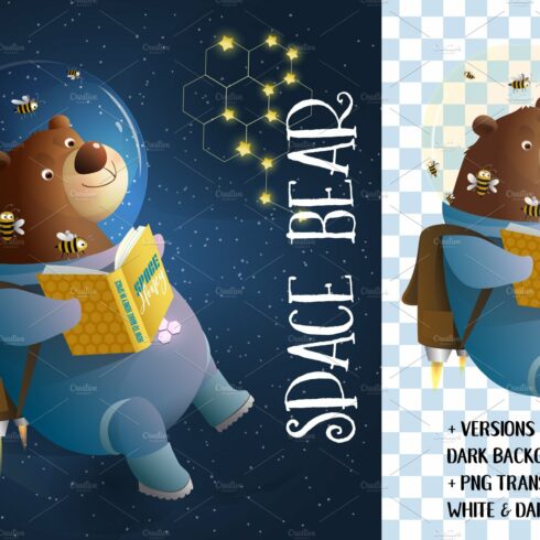 Bear and Bees Reading Book in Space cover image.