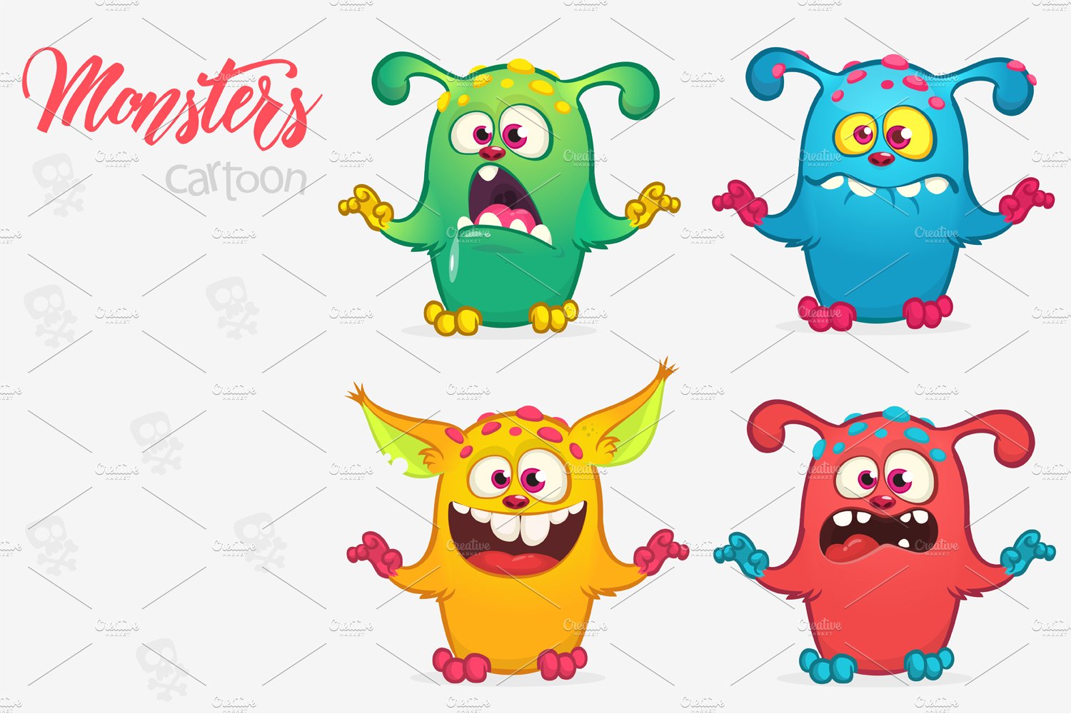 Cartoon monsters. Vector set cover image.