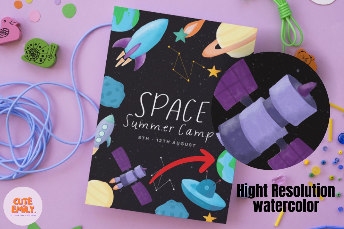 Watercolor Cute Little Space Clipart preview image.