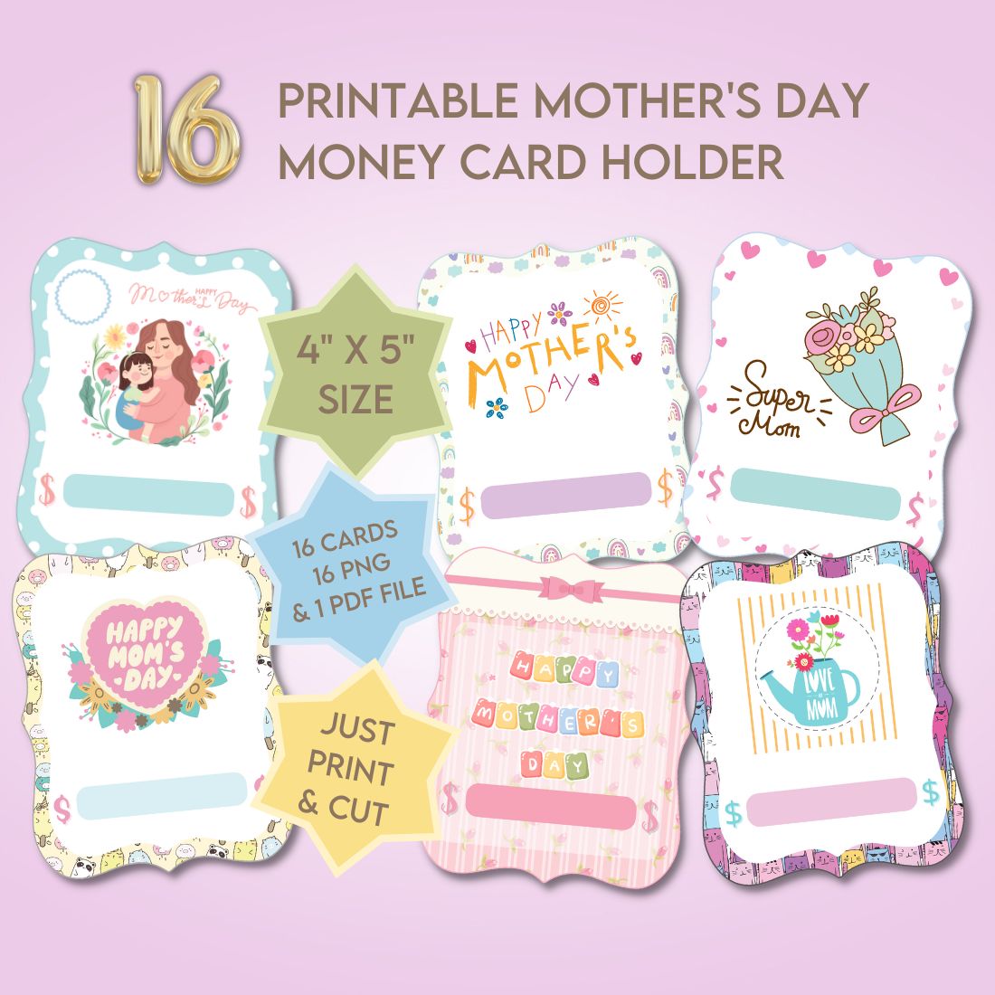 16 Printable Mother's Day Money Card Holder cover image.