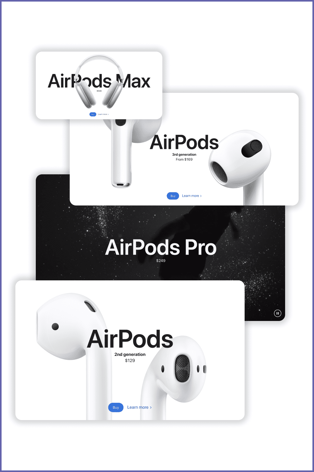 Collage of photos of different airpods.